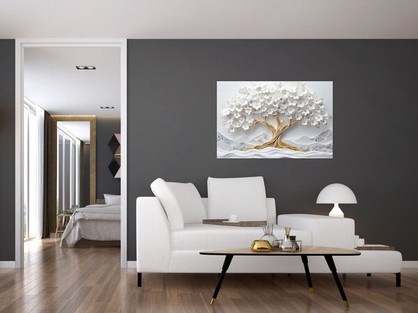 Slika – 3D elegantno drvo života puno cvijeća (90x60 cm)