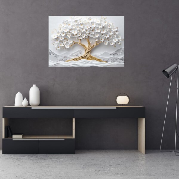 Slika – 3D elegantno drvo života puno cvijeća (90x60 cm)