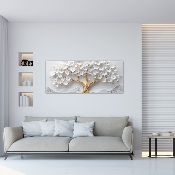 Slika – 3D elegantno drvo života puno cvijeća (120x50 cm)