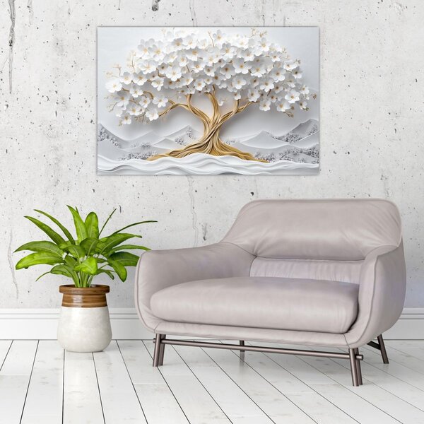 Slika – 3D elegantno drvo života puno cvijeća (90x60 cm)