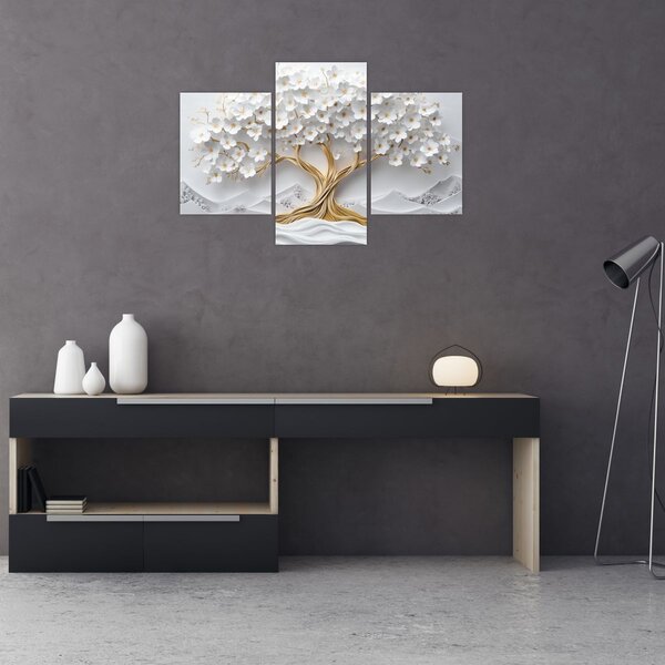 Slika – 3D elegantno drvo života puno cvijeća (90x60 cm)