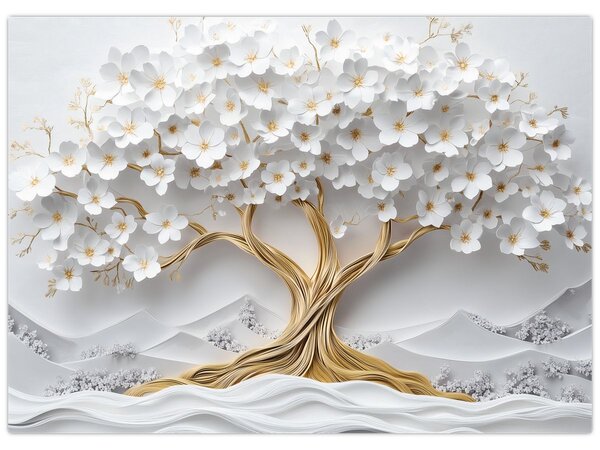 Slika – 3D elegantno drvo života puno cvijeća (70x50 cm)