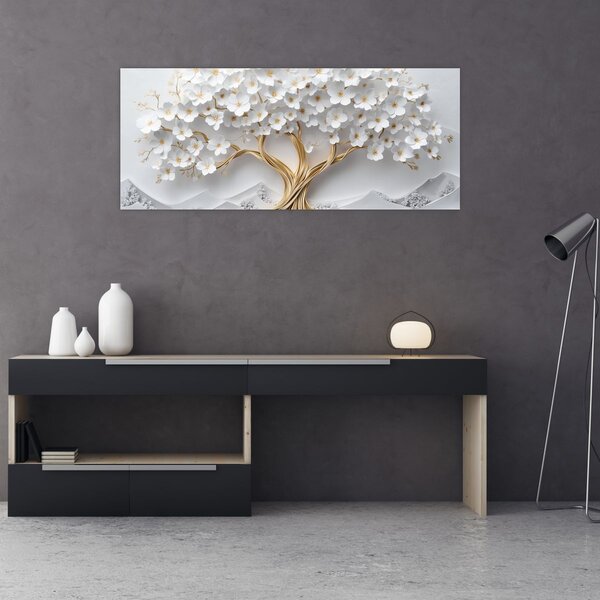 Slika – 3D elegantno drvo života puno cvijeća (120x50 cm)
