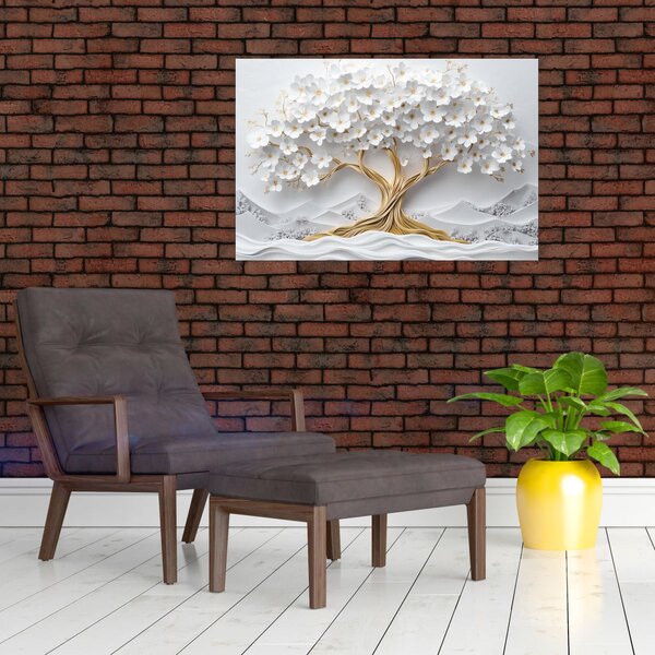 Slika – 3D elegantno drvo života puno cvijeća (90x60 cm)