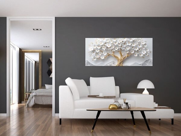 Slika – 3D elegantno drvo života puno cvijeća (120x50 cm)
