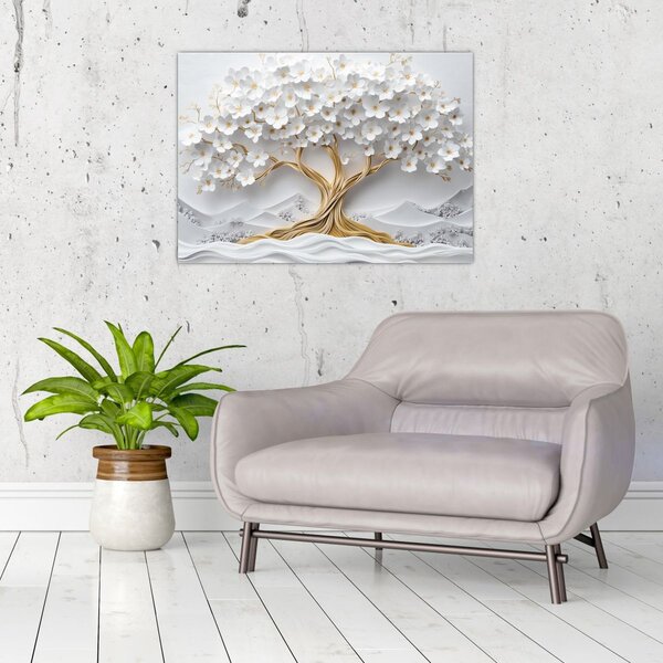 Slika – 3D elegantno drvo života puno cvijeća (70x50 cm)