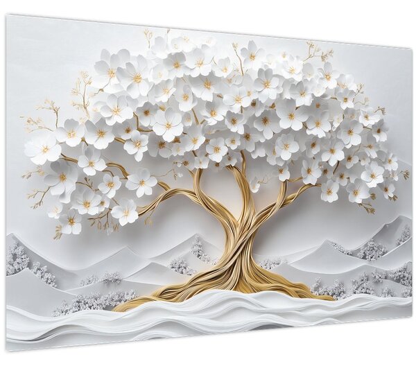 Slika – 3D elegantno drvo života puno cvijeća (90x60 cm)