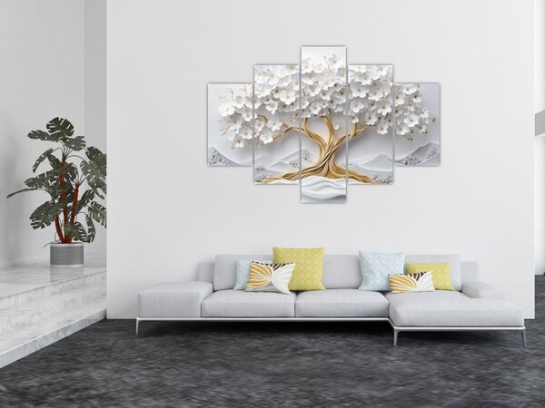 Slika – 3D elegantno drvo života puno cvijeća (150x105 cm)
