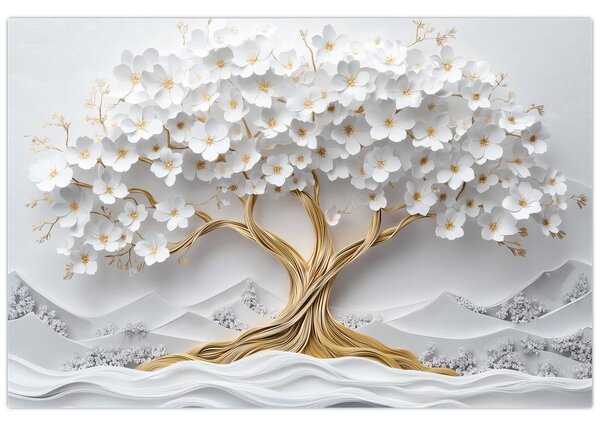 Slika – 3D elegantno drvo života puno cvijeća (90x60 cm)
