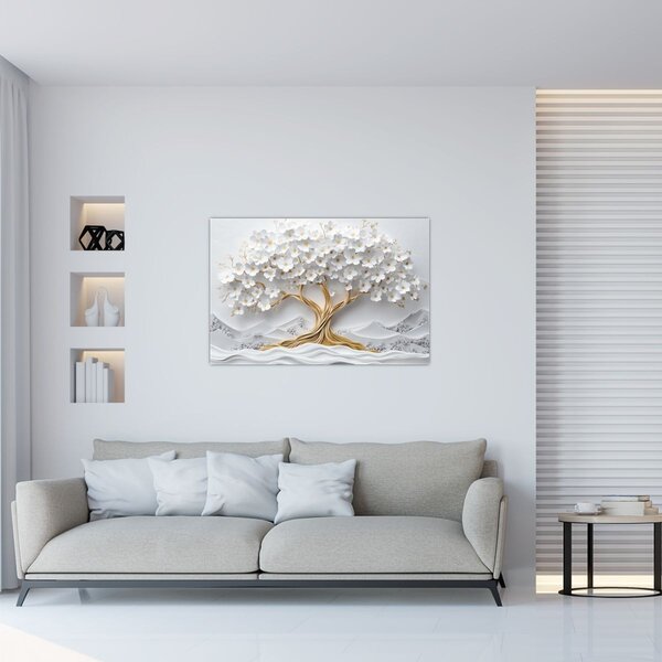 Slika – 3D elegantno drvo života puno cvijeća (90x60 cm)