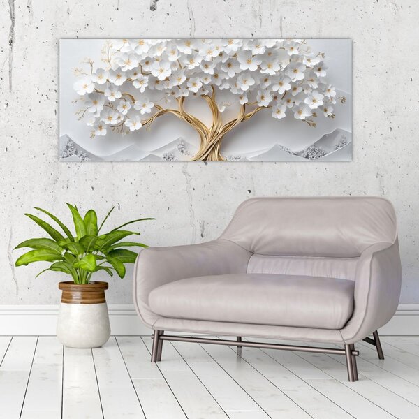 Slika – 3D elegantno drvo života puno cvijeća (120x50 cm)