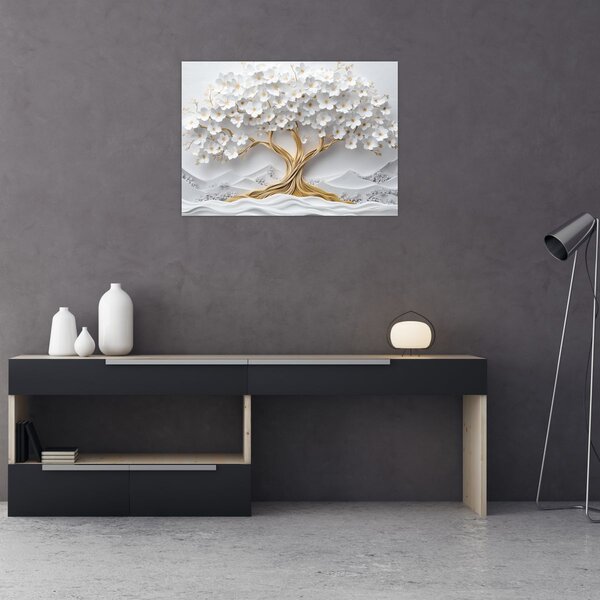 Slika – 3D elegantno drvo života puno cvijeća (70x50 cm)