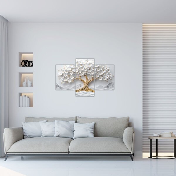 Slika – 3D elegantno drvo života puno cvijeća (90x60 cm)