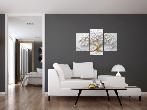 Slika – 3D elegantno drvo života puno cvijeća (90x60 cm)