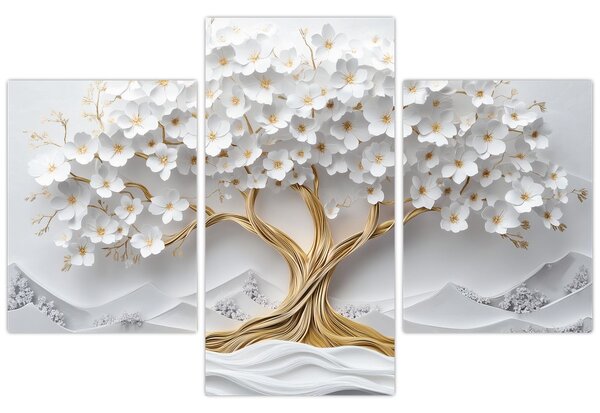 Slika – 3D elegantno drvo života puno cvijeća (90x60 cm)