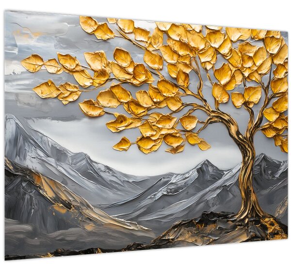 Slika – Drvo sa zlatnim lišćem (70x50 cm)