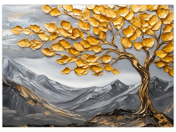 Slika – Drvo sa zlatnim lišćem (70x50 cm)