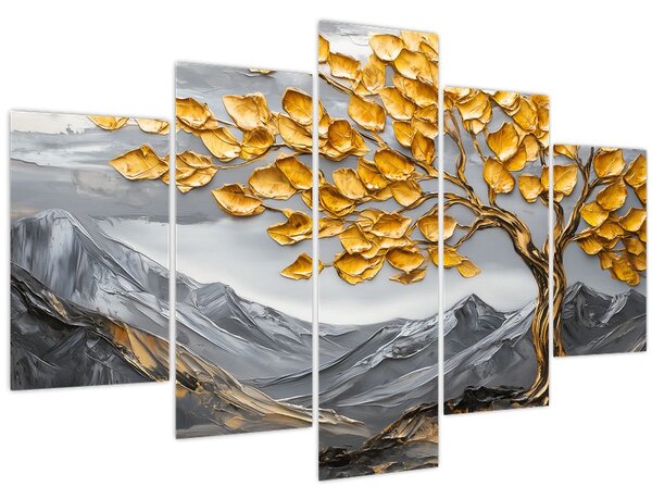 Slika – Drvo sa zlatnim lišćem (150x105 cm)