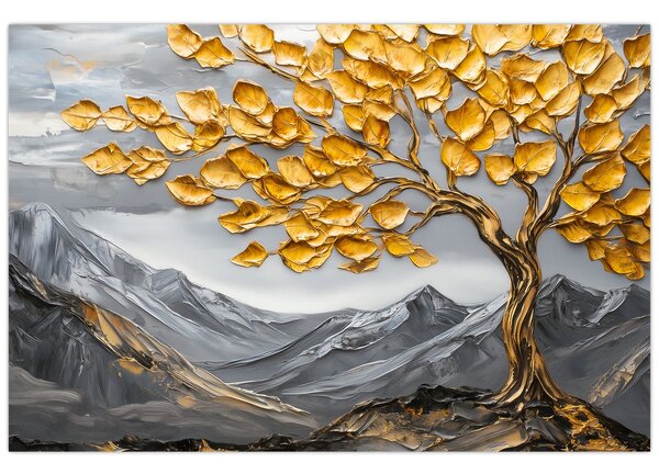 Slika – Drvo sa zlatnim lišćem (90x60 cm)