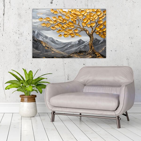 Slika – Drvo sa zlatnim lišćem (90x60 cm)
