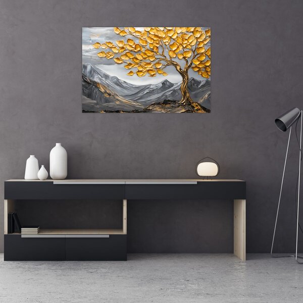 Slika – Drvo sa zlatnim lišćem (90x60 cm)