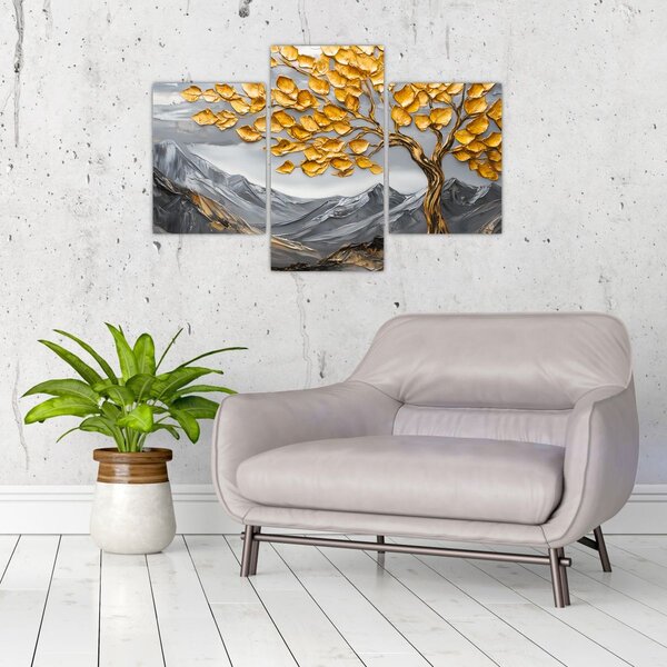 Slika – Drvo sa zlatnim lišćem (90x60 cm)