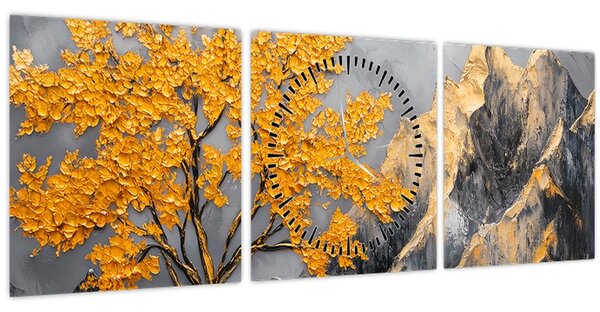 Slika – Zlatno drvo u planinama (sa satom) (90x30 cm)
