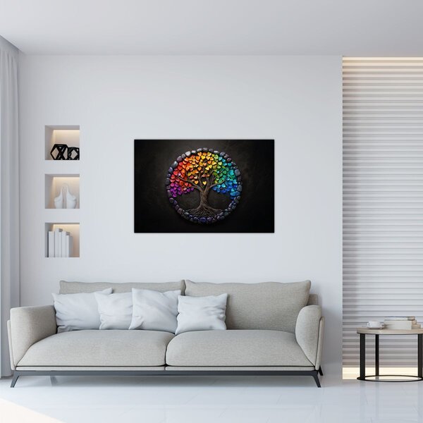 Slika – Drvo puno šarenih srca (90x60 cm)