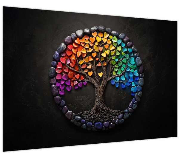 Slika – Drvo puno šarenih srca (90x60 cm)