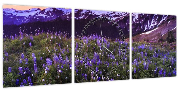 Slika - Vulkan i cvijeće (sa satom) (90x30 cm)