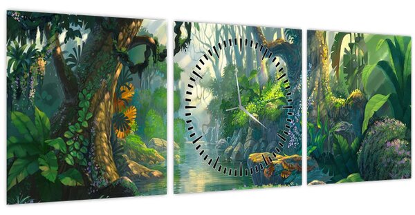 Slika - Ilustracija tropske šume (sa satom) (90x30 cm)
