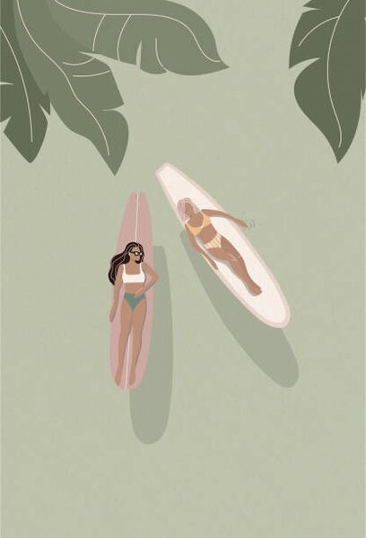 Ilustracija Surfer girls above on the surfboards,, LucidSurf