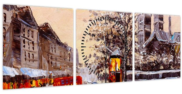 Slika -Slikani zimski grad (sa satom) (90x30 cm)