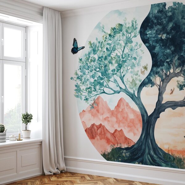 Foto tapeta - Akvarelno stablo puno života (147x102 cm)