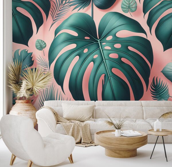 Foto tapeta - Monstera na ružičastoj (147x102 cm)