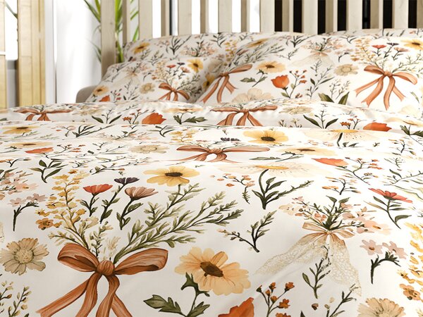 Polipamučna posteljina FLORAL RIBBON POLY krem boje Dimenzije posteljine: 70 x 90 cm | 140 x 200 cm