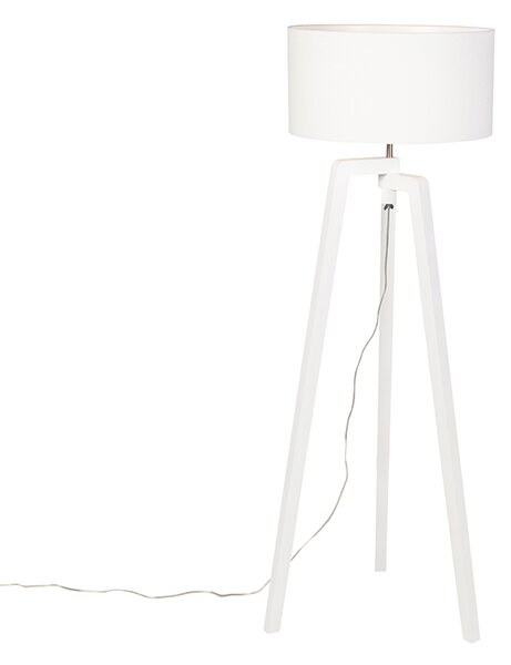 Podna svjetiljka stativ bijelo drvo s bijelim hladom 50 cm - Puros