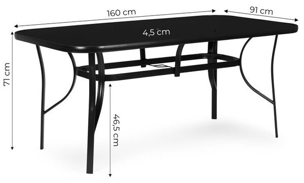 Crni vrtni stol s otvorom za suncobran Šírka: 140 cm | Dĺžka: 80 cm