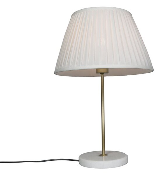 Retro stolna svjetiljka mesing s nabranom kremom u sjeni 35 cm - Kaso