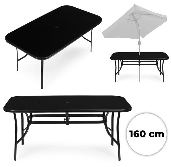 Crni vrtni stol s otvorom za suncobran Šírka: 140 cm | Dĺžka: 80 cm