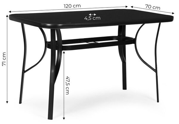 Crni vrtni stol s otvorom za suncobran Šírka: 140 cm | Dĺžka: 80 cm