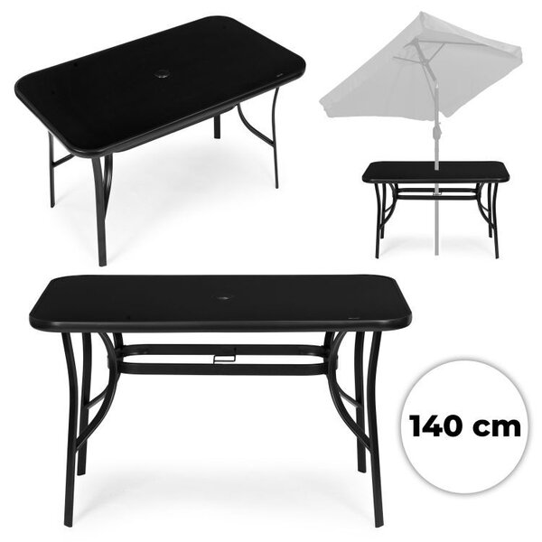 Crni vrtni stol s otvorom za suncobran Šírka: 140 cm | Dĺžka: 80 cm