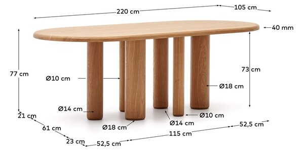 Blagovaonski stol u dekoru jasena 105x220 cm Mailen – Kave Home