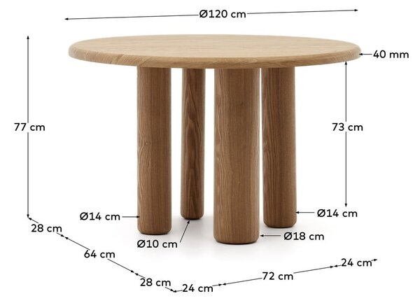 Okrugli blagovaonski stol u dekoru jasena ø 120 cm Mailen – Kave Home