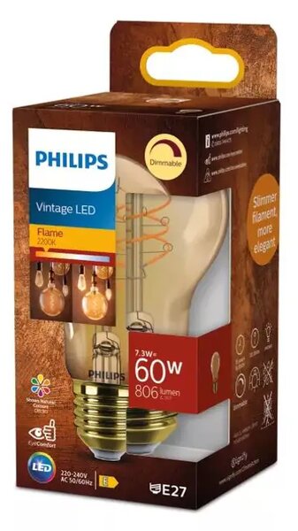 PHILIPS Vintage LED ŽARULJA /E27/7,3W/806lm=60W/2200K/240V A60 DIMM. 8721103049094