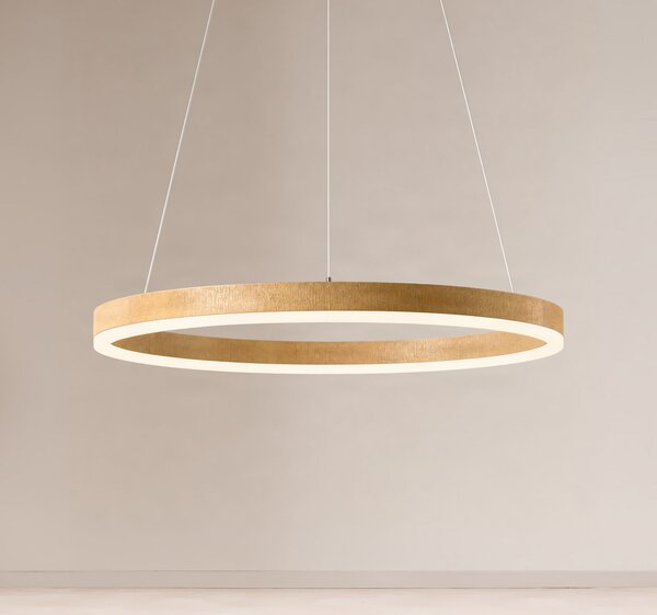 Lucande Thelma LED viseća lampa, prirodni hrast/siva, Ø 70 cm, prigušiva, Drvo, Dnevni boravak/blagovaonica, Plastika