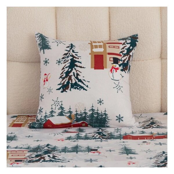 Poliester-pamučna jastučnica SNOWY HOUSES POLY 45x45 cm, bijela