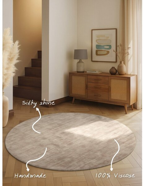 Bež ručno rađen okrugao tepih viskozan ø 120 cm Noemi – Vikosa