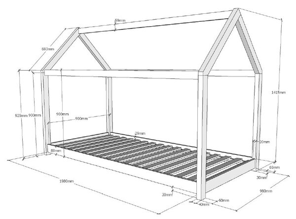 Bijeli dječji krevet Vipack Cabane, 90 x 200 cm