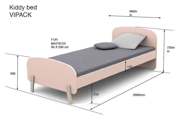 Bijeli dječji krevetić Vipack Kiddy, 90 x 200 cm